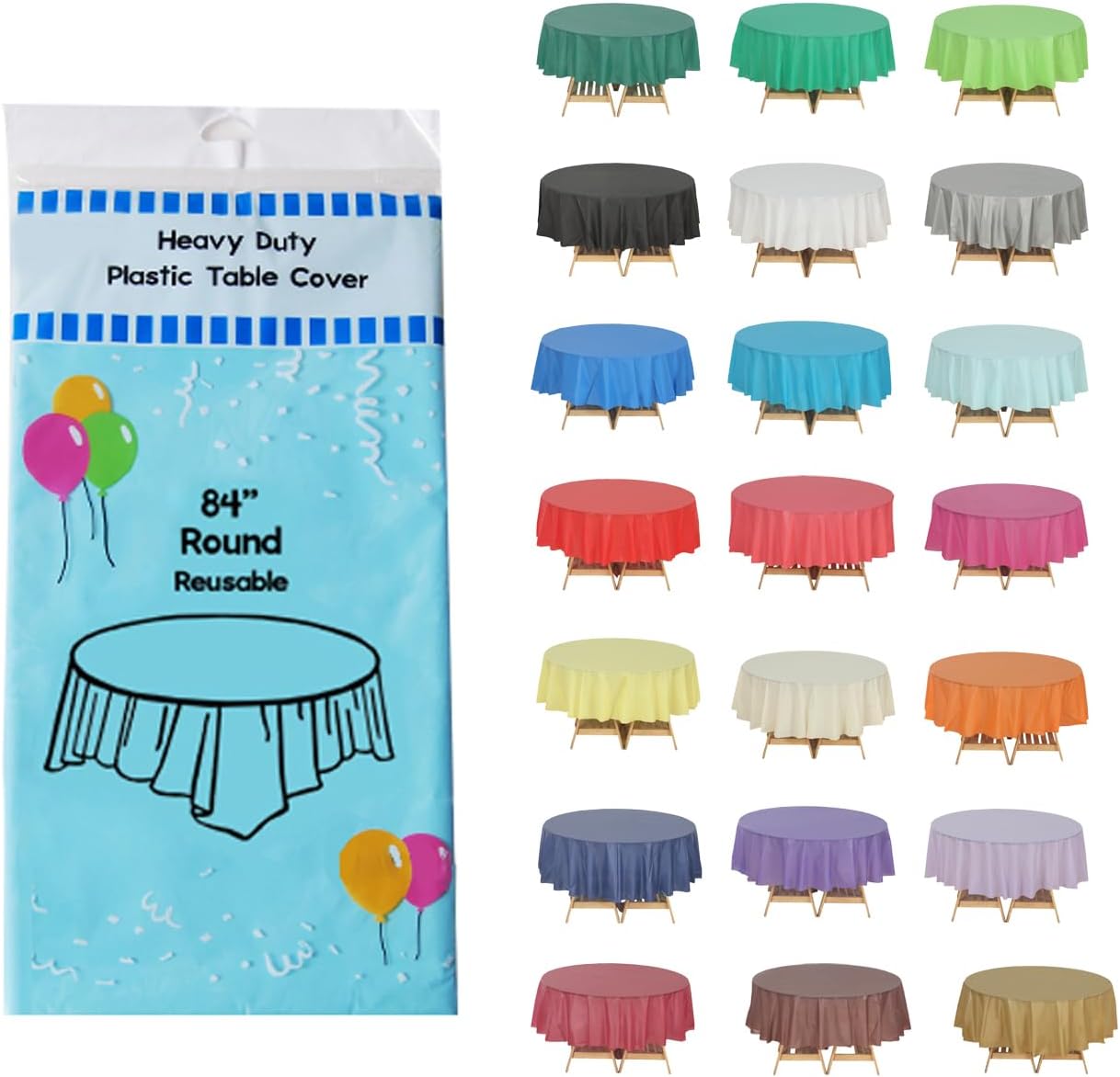 Evershine 6 Pack Heavy Duty Plastic Tablecloth, Round 84 Inch Aqua Plastic Round Table Covers Tablecloth.