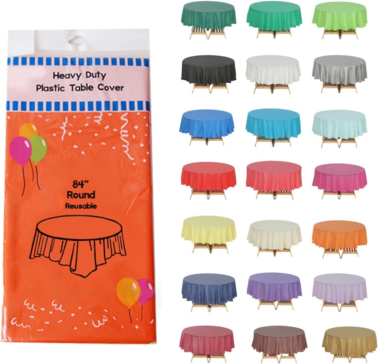 Evershine 6 Pack Heavy Duty Plastic Tablecloth, Round 84 Inch Orange Plastic Round Table Covers Tablecloth.