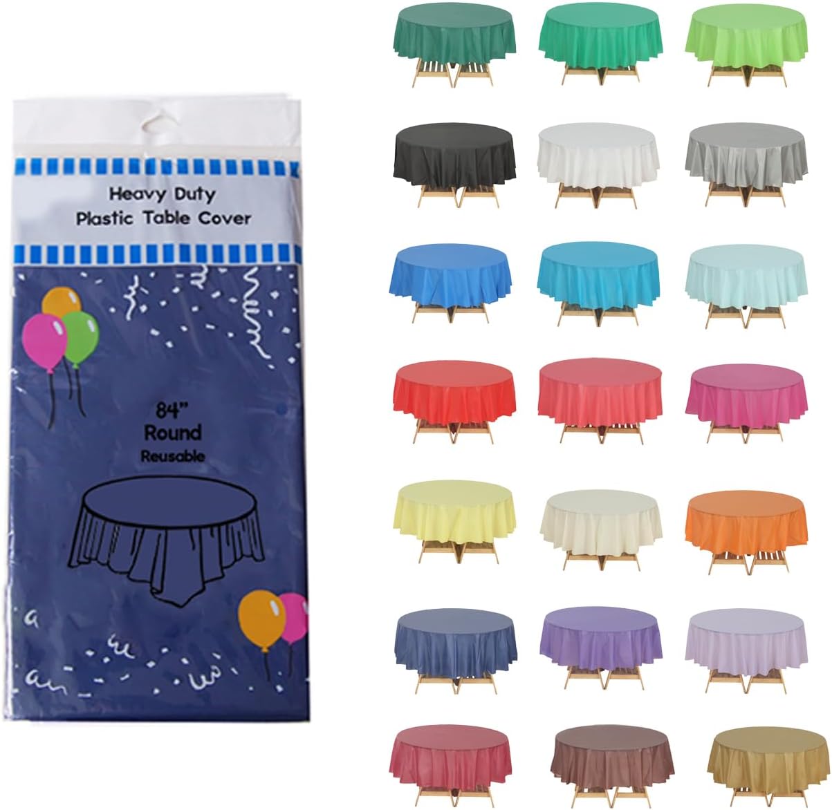 Evershine (4-Pack Heavy Duty Plastic Table Covers Tablecloth (Reusable) (Round 84