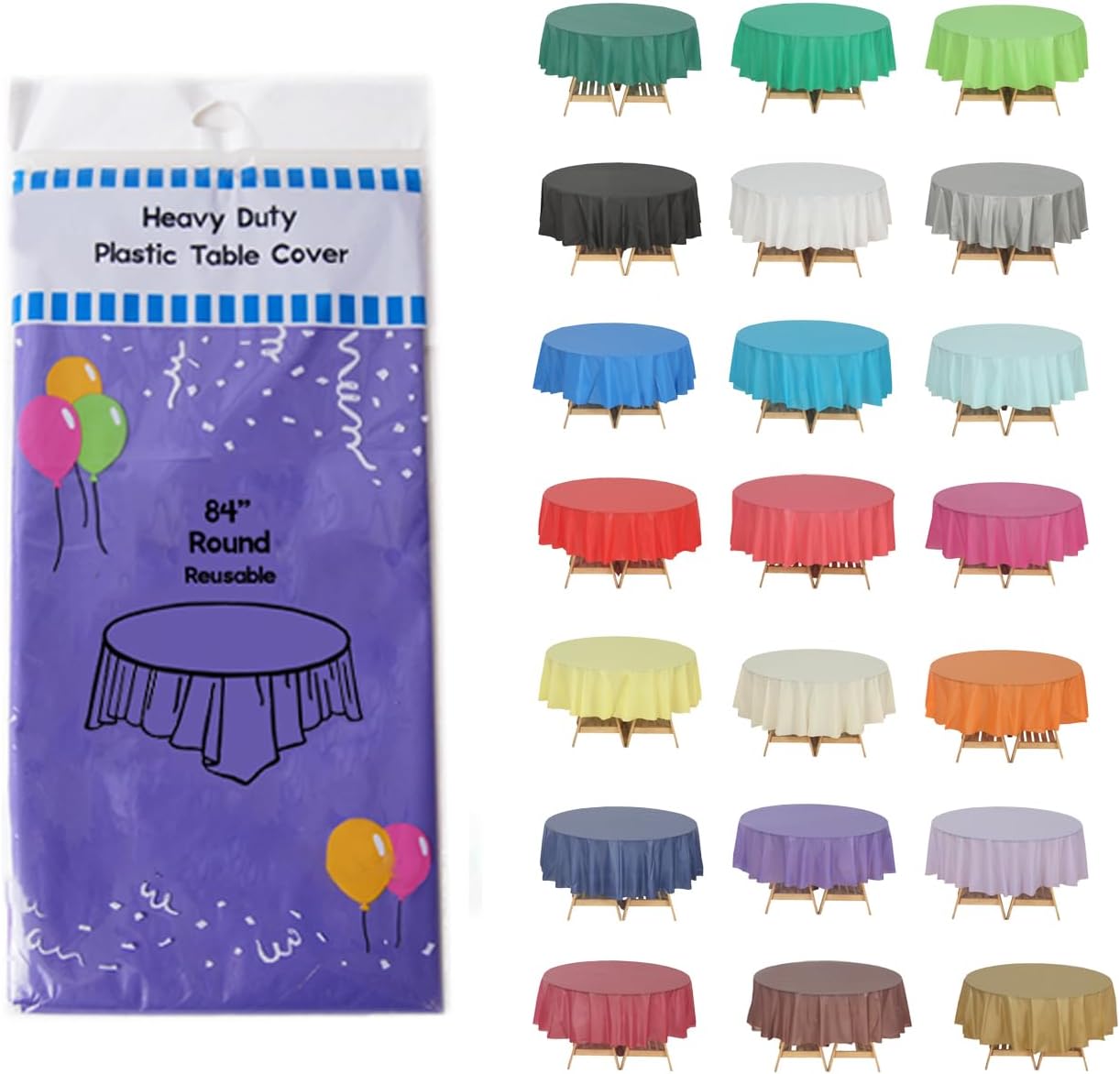 Evershine (4-Pack Heavy Duty Plastic Table Covers Tablecloth (Reusable) (Round 84