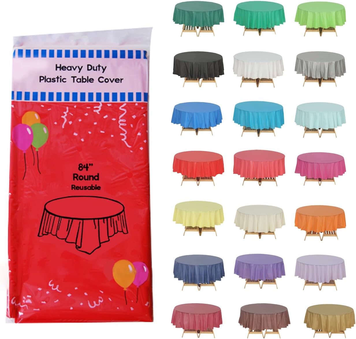 Evershine (4-Pack Heavy Duty Plastic Table Covers Tablecloth (Reusable) (Round 84