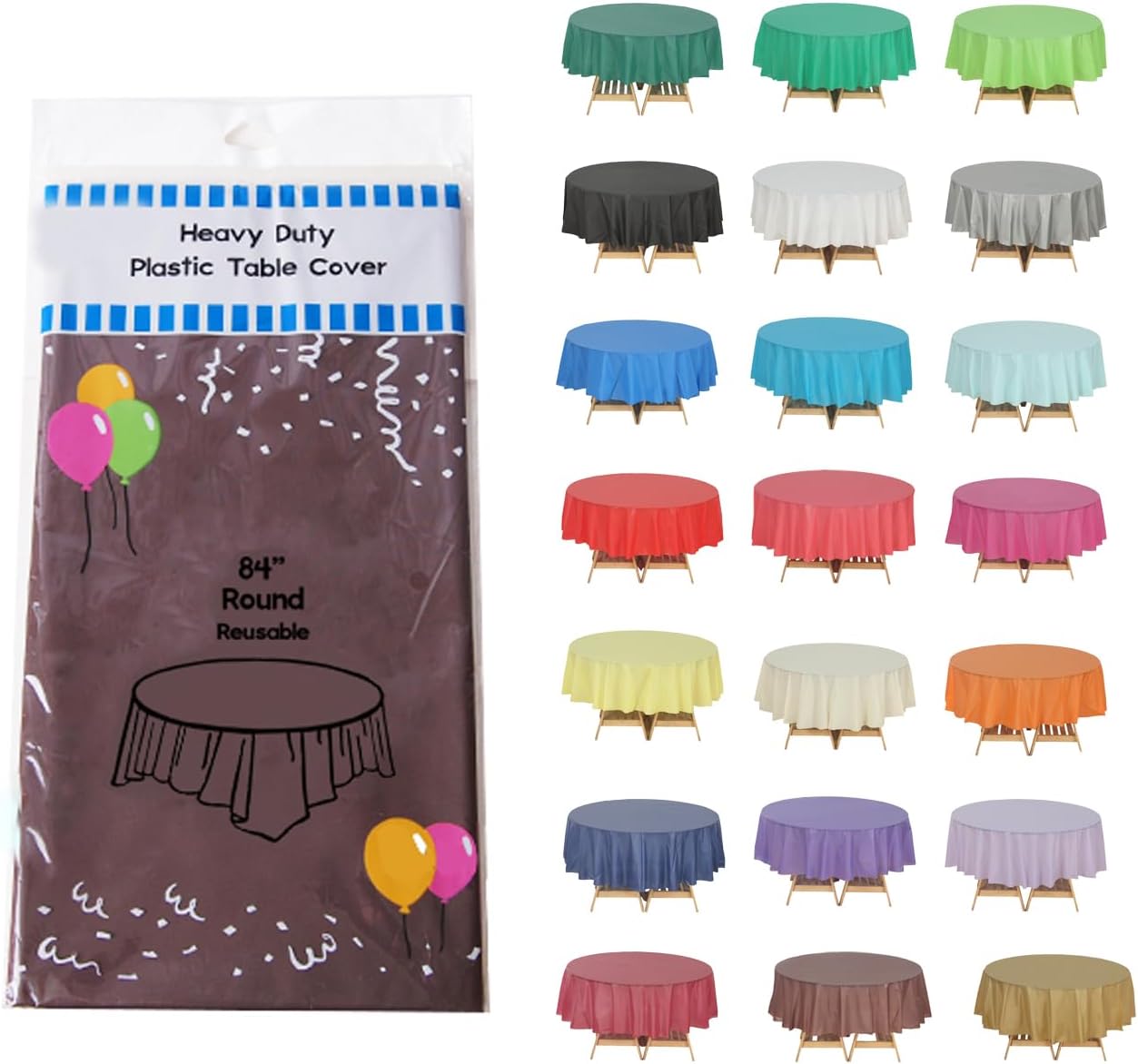 Evershine (4-Pack Heavy Duty Plastic Table Covers Tablecloth (Reusable) (Round 84