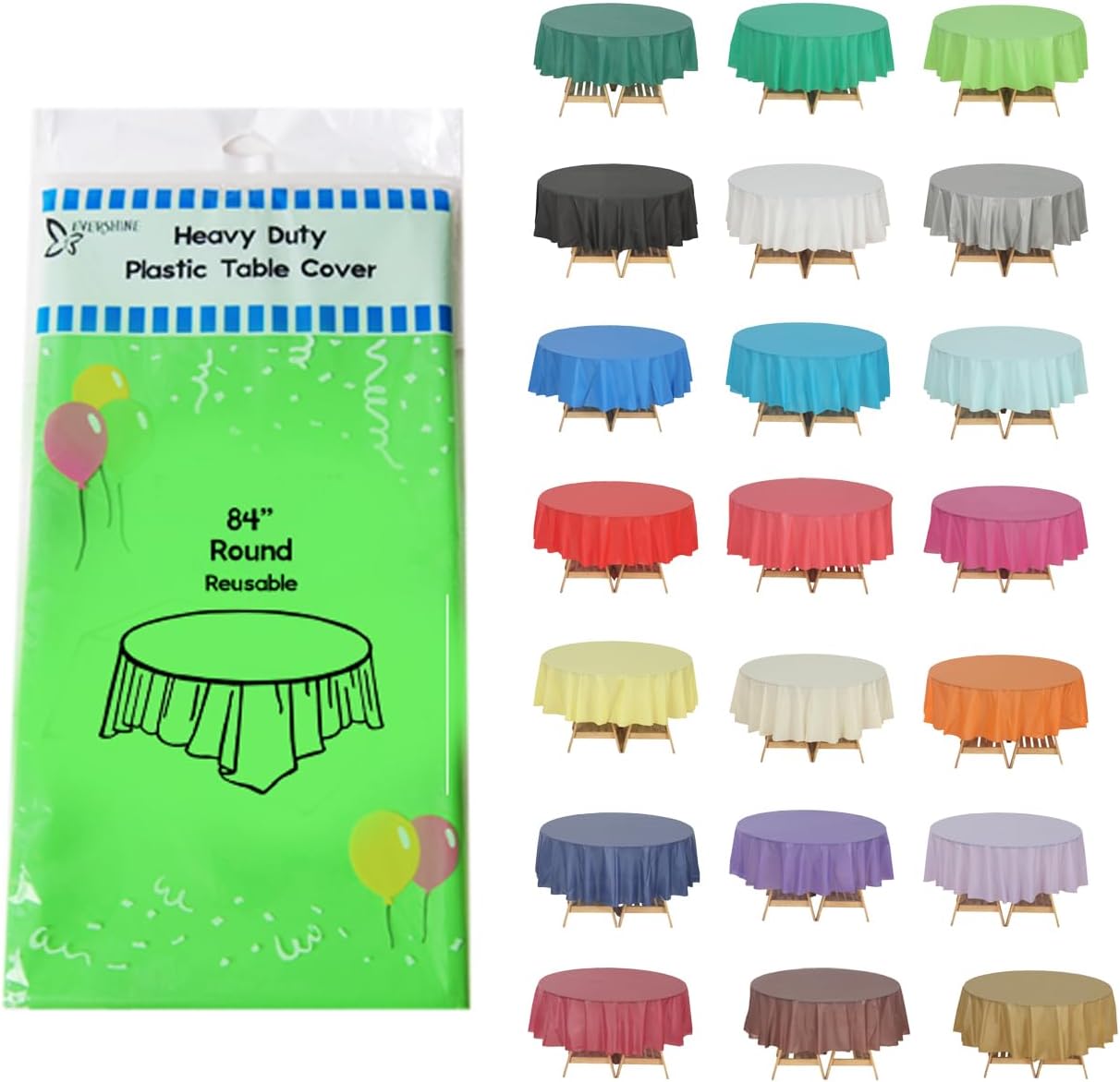 Evershine (4-Pack Heavy Duty Plastic Table Covers Tablecloth (Reusable) (Round 84