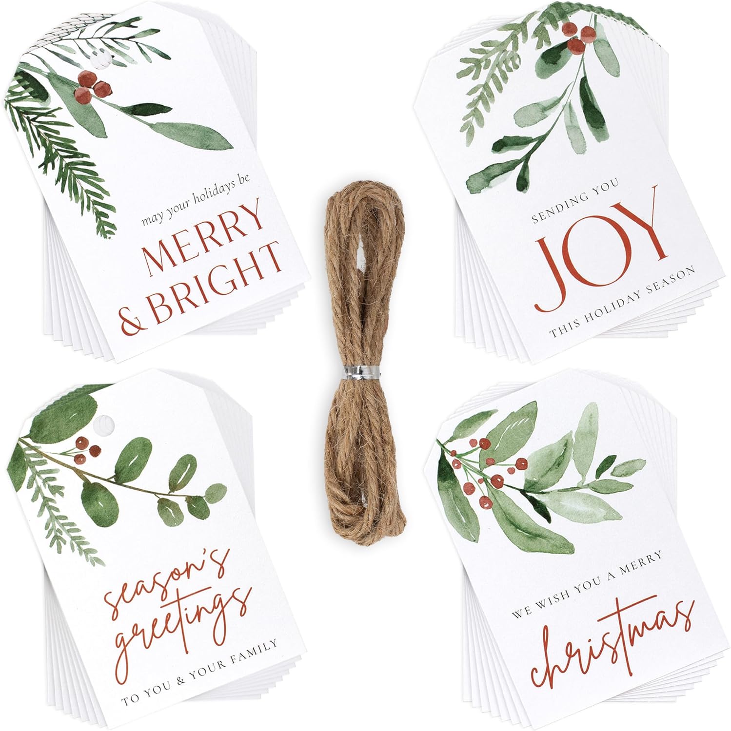 Beautiful Christmas Gift Tags - 48 Quality Craft Labels with Rope for Personalizing Your Holiday Presents - Spread Joy and Cheer with These Festive Christmas Name Tag Stickers