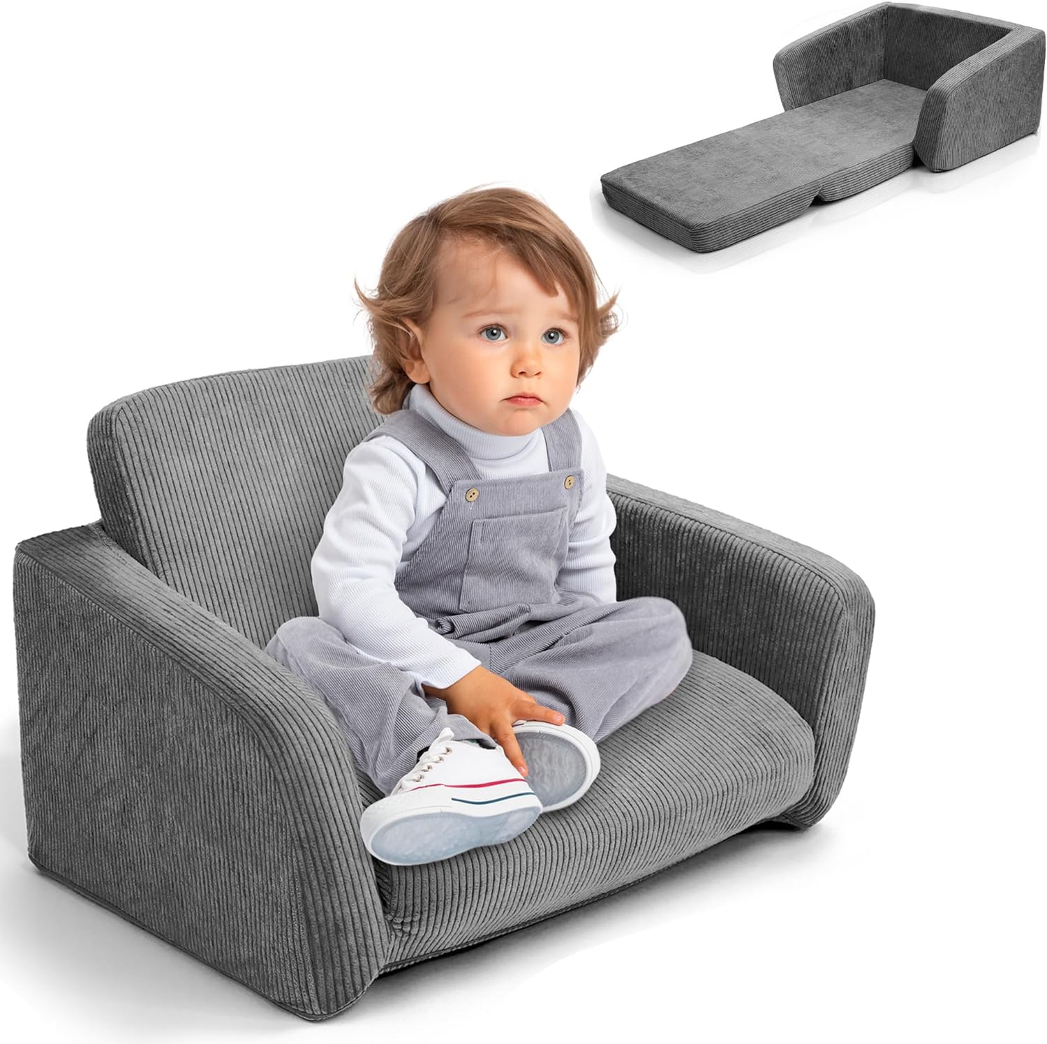 ZICOTO Comfy Kids Chair for Toddler - Convertible 2 in 1 Lounger Easily Unfolds Into a Super Soft Couch to Sleep On - Modern Fold Out Sofa for Babies Fits Nicely with Any Decor