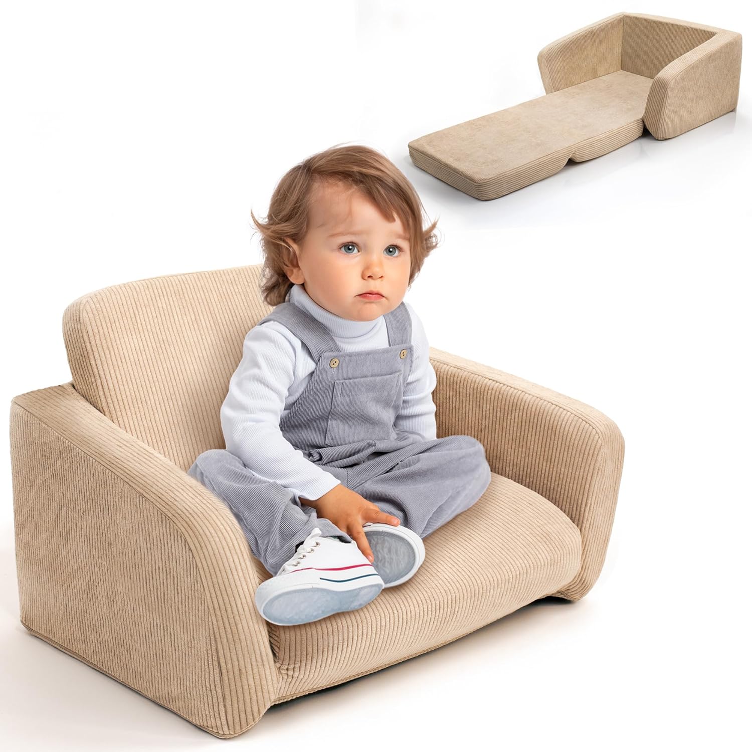 ZICOTO Comfy Kids Chair for Toddler - Convertible 2 in 1 Lounger Easily Unfolds Into a Super Soft Couch to Sleep On - Modern Fold Out Sofa for Babies Fits Nicely with Any Decor