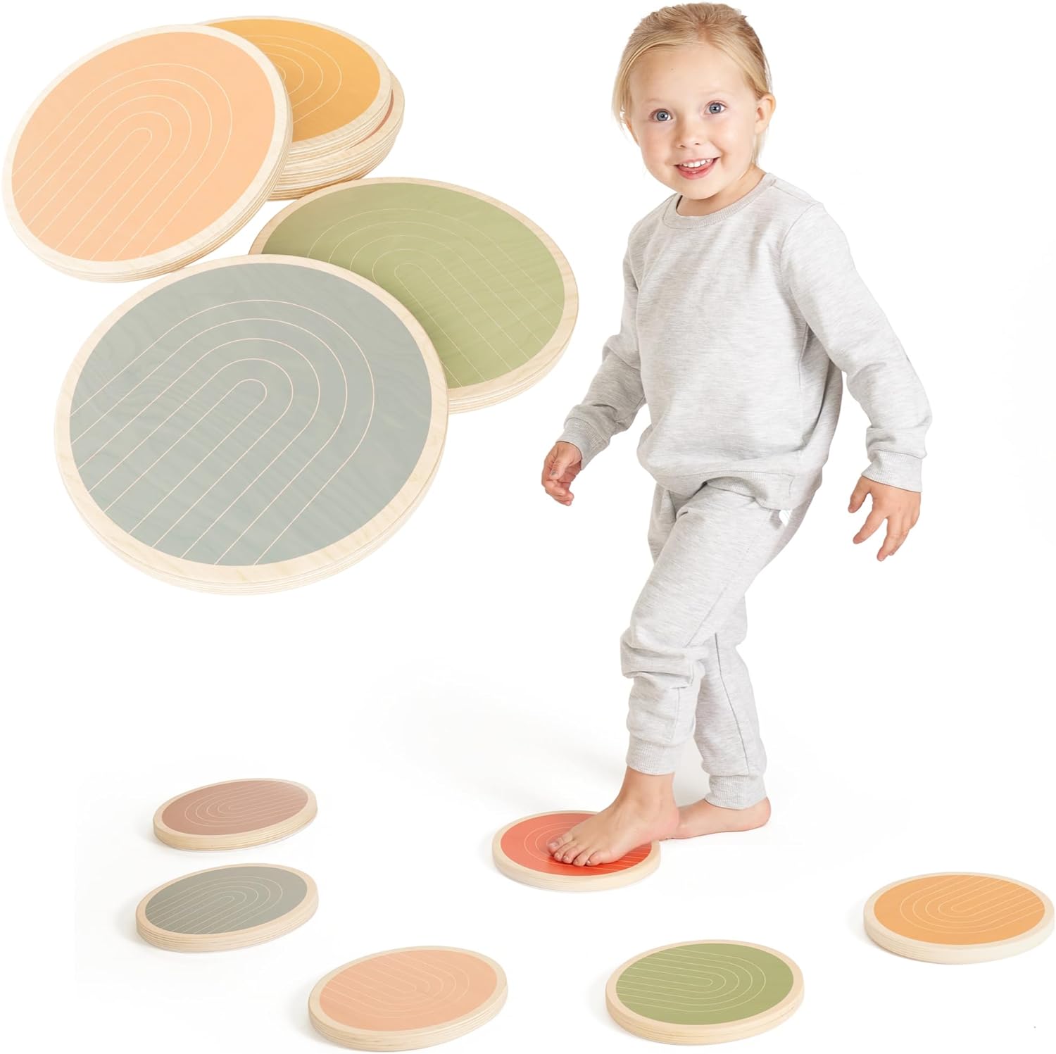 Fun Wooden Stepping Stones for Kids - Perfect Toddler Indoor Activity To Improve Balance And Coordination Skills - Safe Non-Slip Obstacle Course And Sensory Toy Set of 6 for Ages 1-3, 3-4