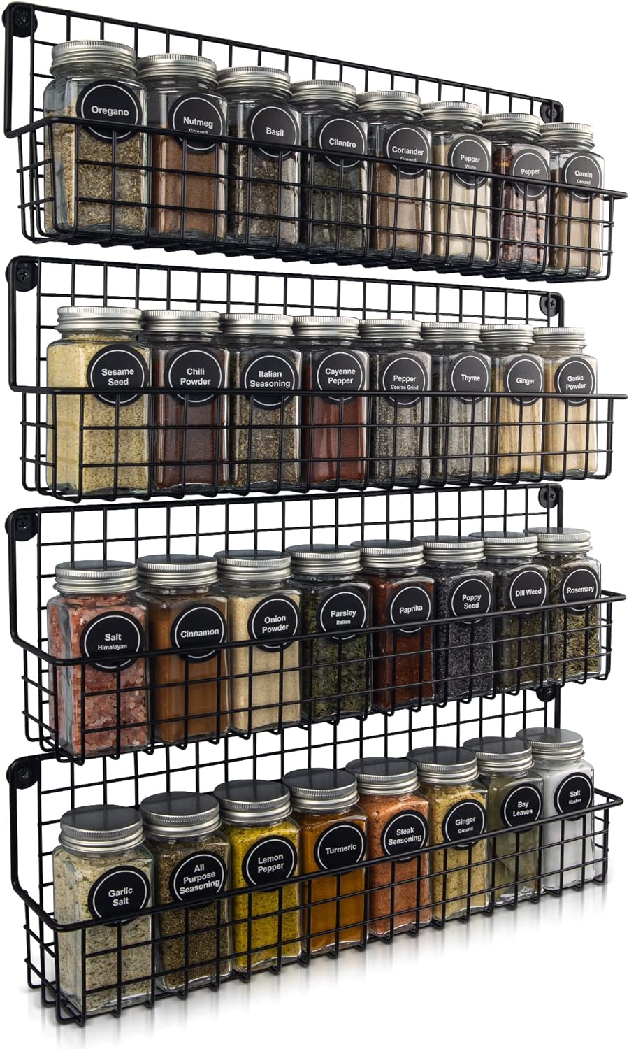 ZICOTO Farmhouse Style Hanging Spice Racks For Wall Mount - Easy To Install Set of 4 Space Saving Racks - The Ideal Seasoning Organizer For Your Kitchen