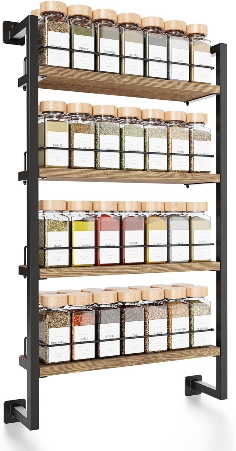 ZICOTO Space Saving Spice Rack Organizer Shelf for Wall Mount - Easy To Install Modern Hanging Racks For up to 56 Jars - Perfect Seasoning Organizer For Your Kitchen