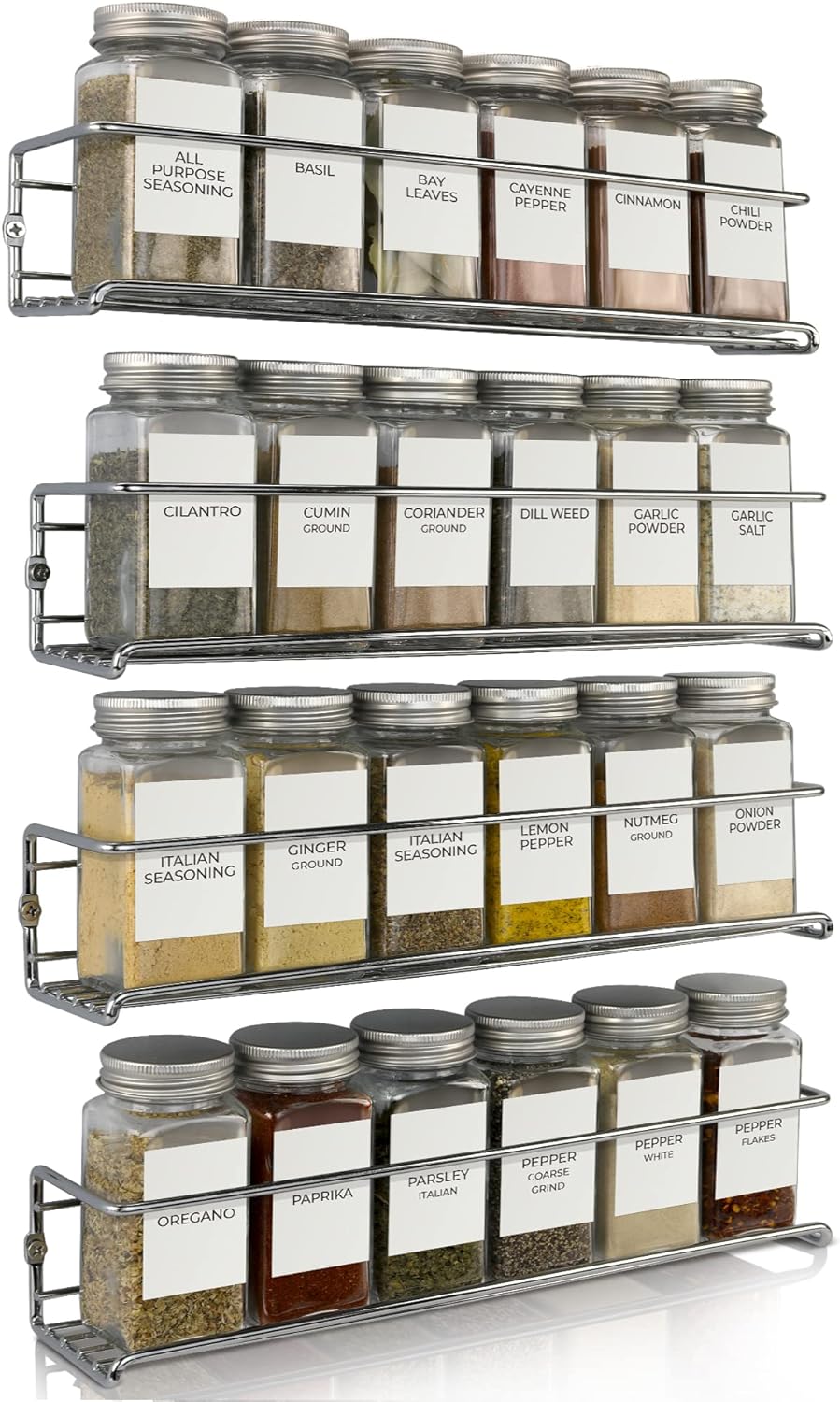 ZICOTO Premium Spice Rack Organizer for Cabinets or Wall Mounts - Space Saving Set of 4 Hanging Racks - Perfect Seasoning Organizer For Your Kitchen Cabinet, Cupboard or Pantry Door