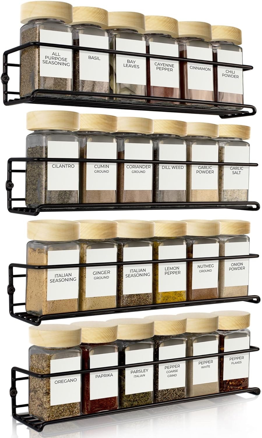 ZICOTO Space Saving Spice Rack Organizer for Cabinets or Wall Mounts - Easy To Install Set of 4 Hanging Racks - Perfect Seasoning Organizer For Your Kitchen Cabinet, Cupboard or Pantry Door