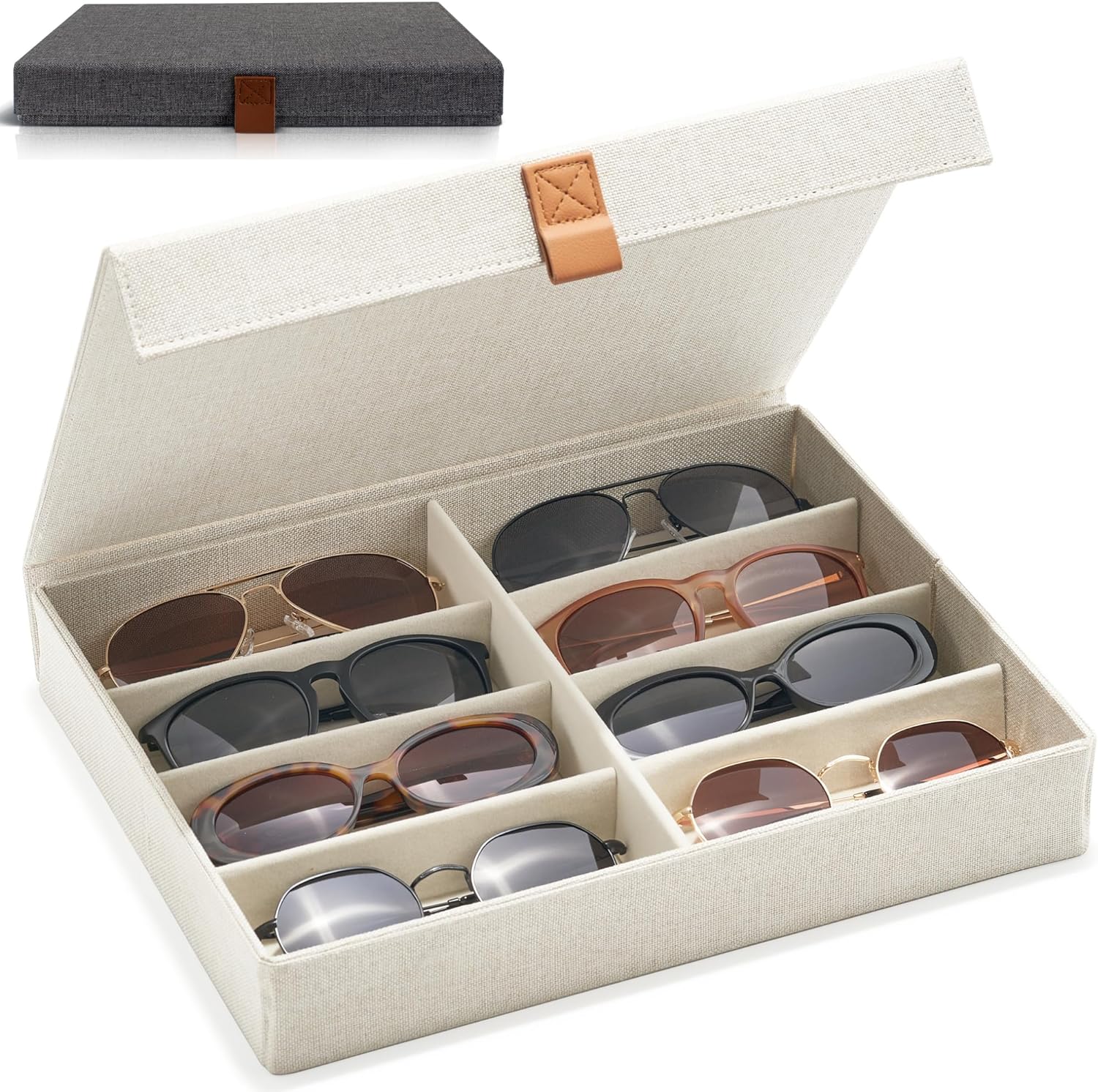 ZICOTO Beautiful Sunglass Storage Organizer For 8 Pairs - Stylish Case/Holder Displays Your Glasses And Protects From Dust