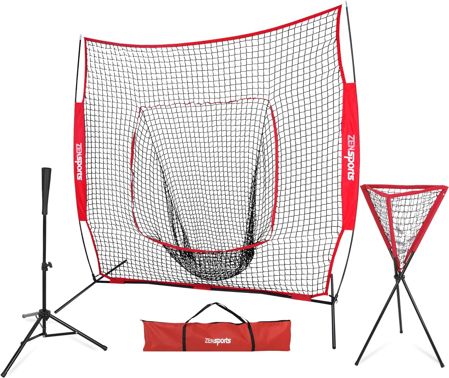 ZENY 7' x 7' Baseball Softball Practice Net and Tee Ball Caddy Combo Set for Outdoor Backyard Pitching Fielding Batting