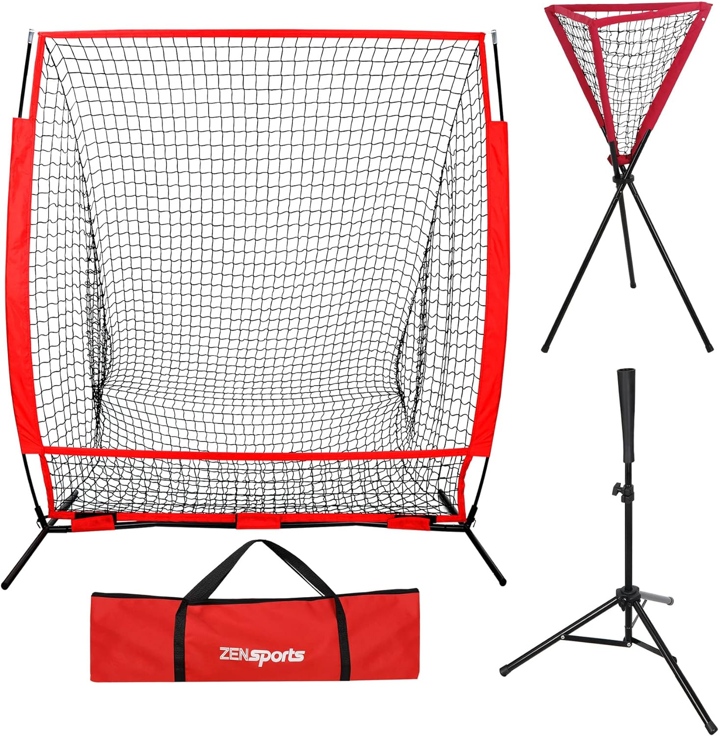 ZENY 55 Baseball Softball Practice Net Hitting Catching Pitching Net + Batting Tee + Baseball Caddy Stand,Baseball Backstop Training Equipment Combo for All Skills Level