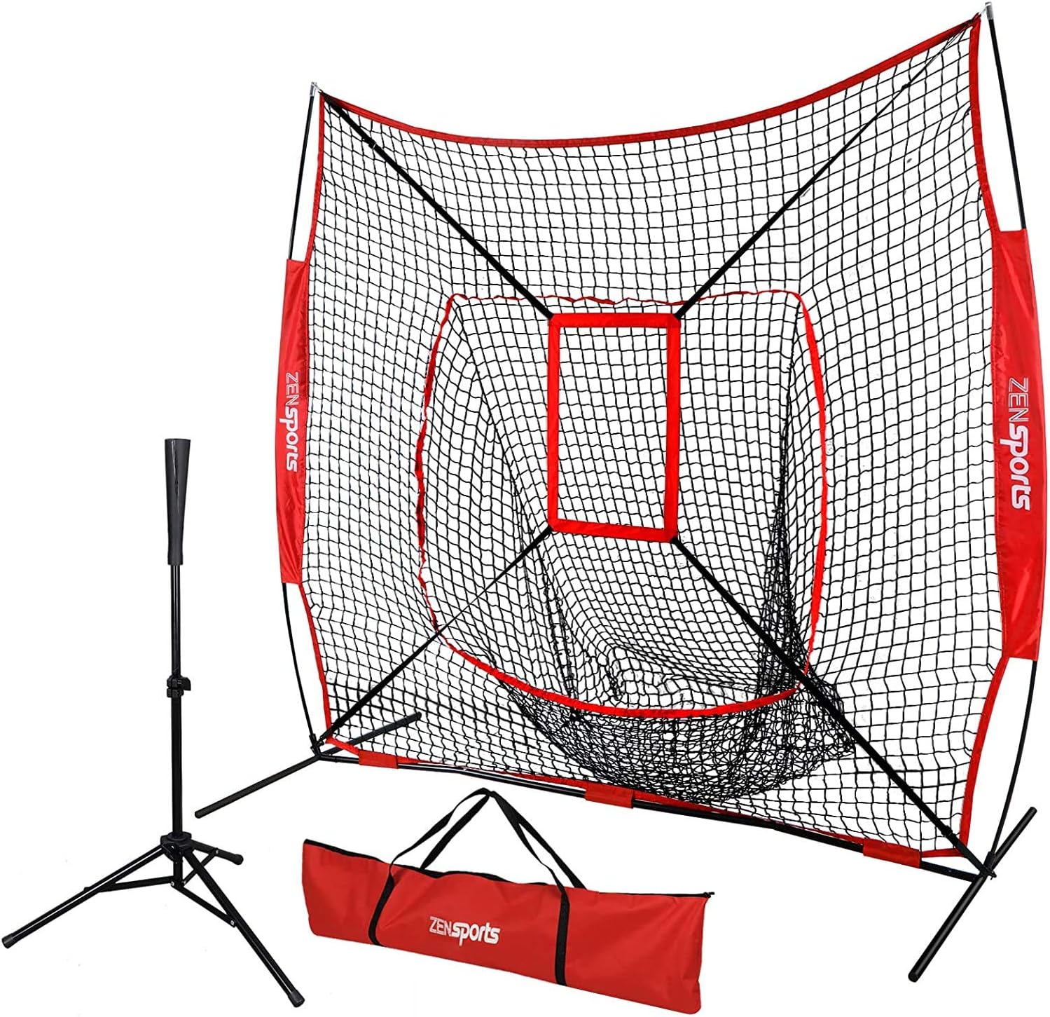 ZENY 7x7 Baseball Softball Practice Hitting Net with Batting Tee Pratice Pitching Batting Fielding with Strike Zone Target and Carrying Bag