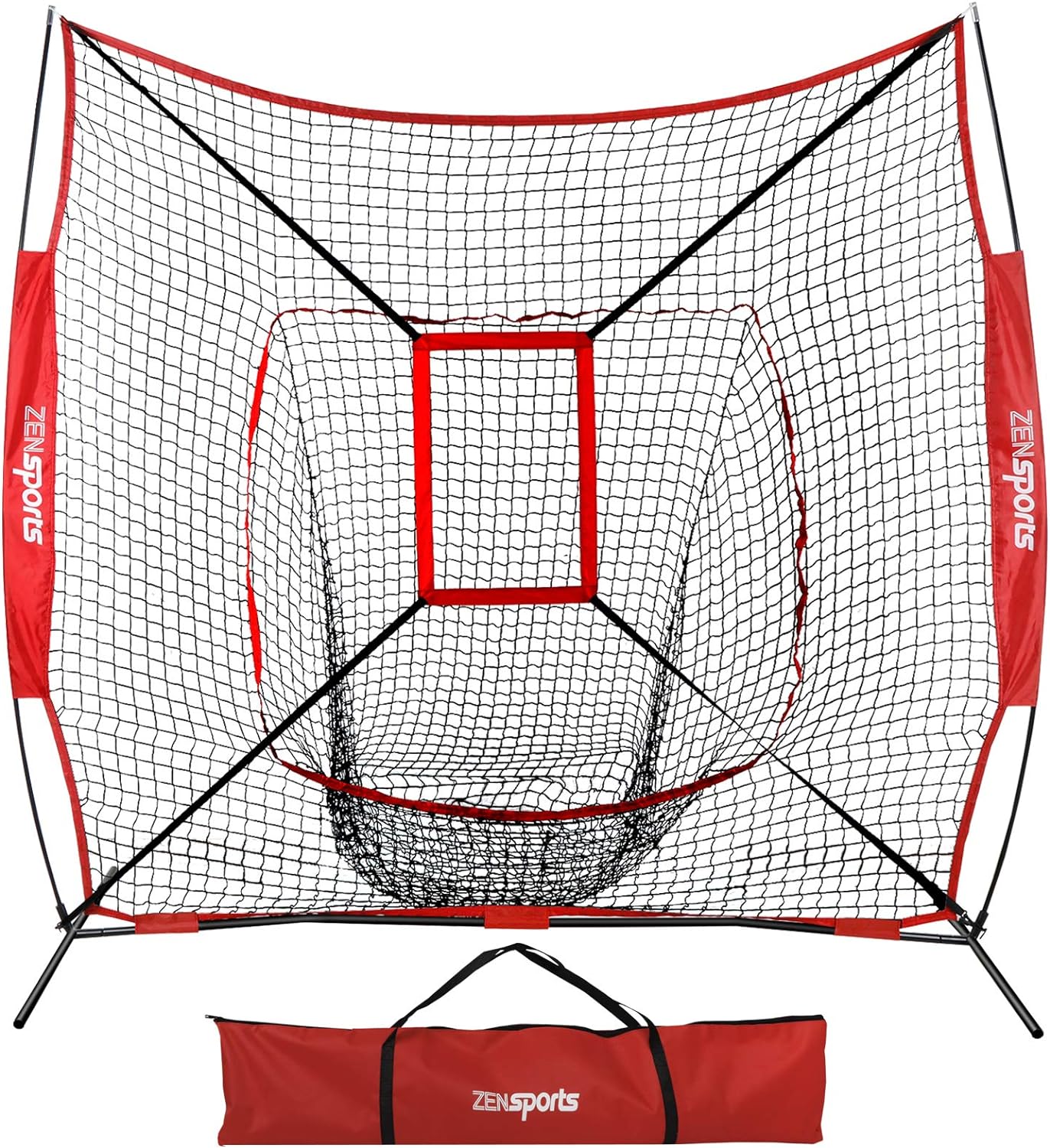 ZENY 7'7' Baseball Softball Practice Net w/Strike Zone Hitting Batting Catching Pitching Training Net w/Carry Bag & Metal Bow Frame, Backstop Screen Baseball Equipment Training Aids