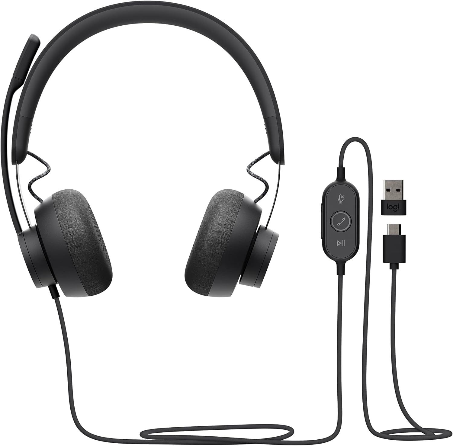 Logitech Zone 750 Wired On-Ear Headset with Advanced Noise-canceling Microphone, Simple USB-C and Included USB-A Adapter, Plug-and-Play Compatibility for All Devices,Graphite