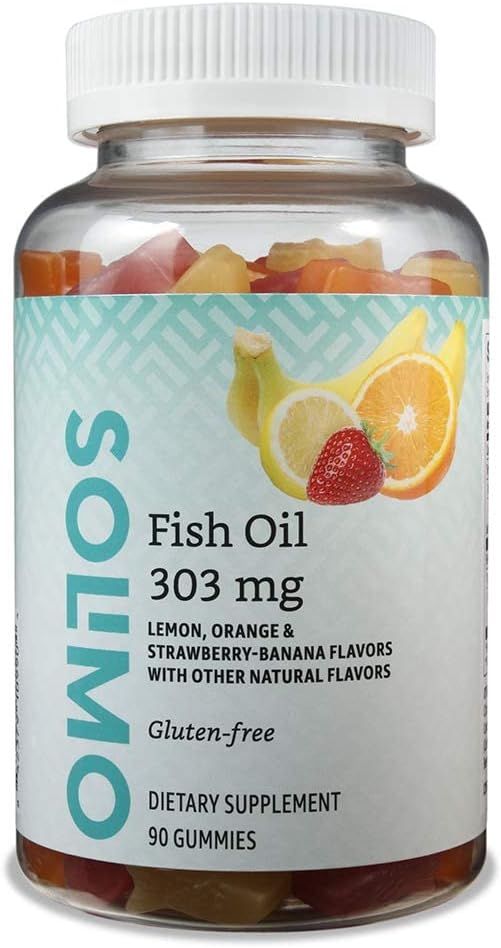 Amazon Basics Fish Oil 303 mg, Lemon, Orange & Strawberry-Banana flavors, 90 Gummies (2 per Serving), EPA and DHA Omega-3 fatty acids (Previously Solimo)