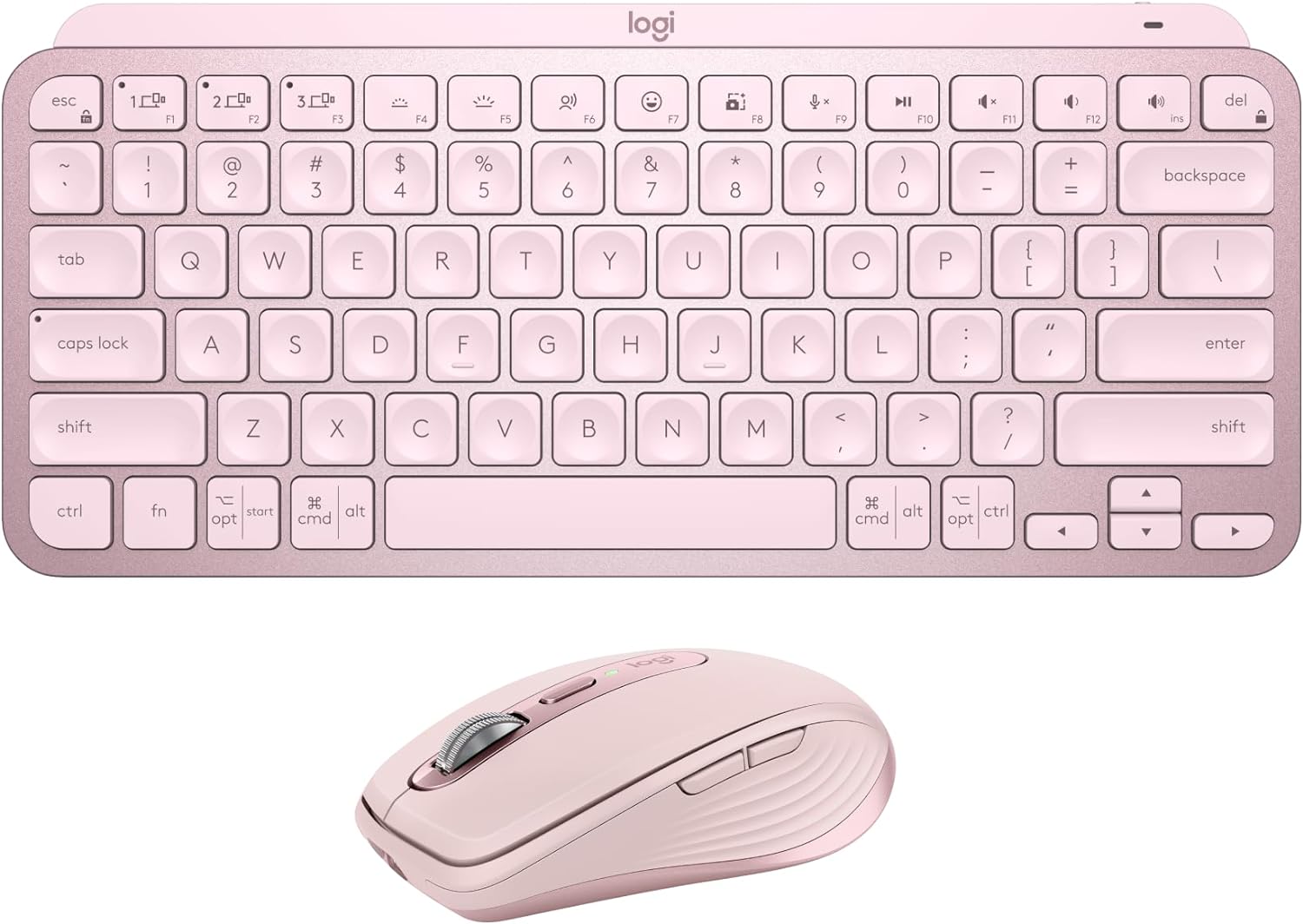 Logitech MX Keys Mini Keyboard   MX Anywhere 3S Wireless Mouse - Fluid Typing, Backlit Keys, Fast Scrolling, USB-C, Bluetooth, Compact, Multi-OS Compatible - Rose