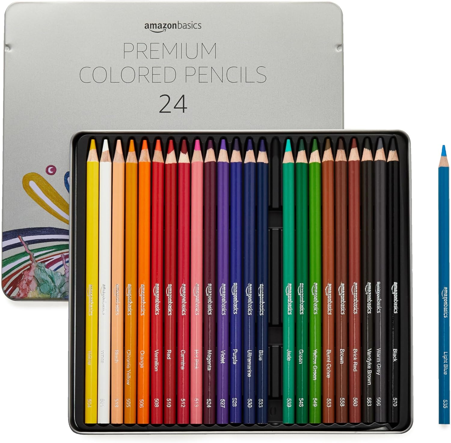 Amazon Basics Premium Colored Pencils, Soft Core, 24 Count, Pack of 1, Multicolor