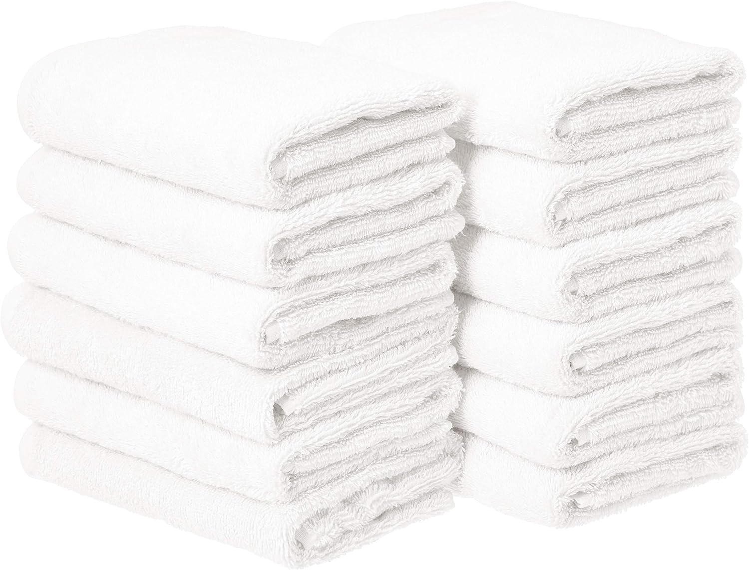 Amazon Basics Cotton Hand Towel, 12-Pack, White, 26" x16"