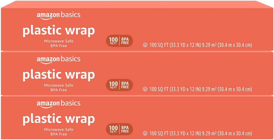 Amazon Basics Plastic Wrap, 300 Sq Ft (3 Packs of 100 sq ft Rolls)