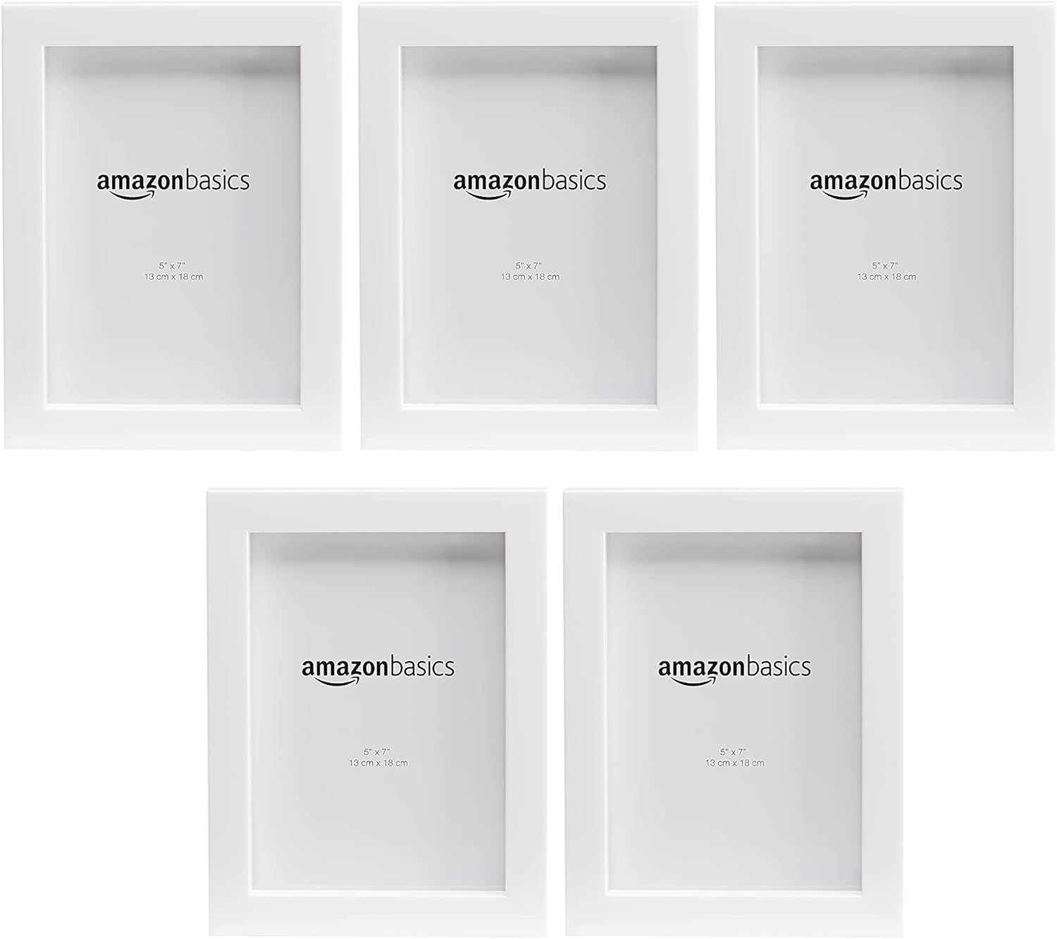 Amazon Basics Photo Picture Rectangular Frame, 5" x 7", White, Pack of 5