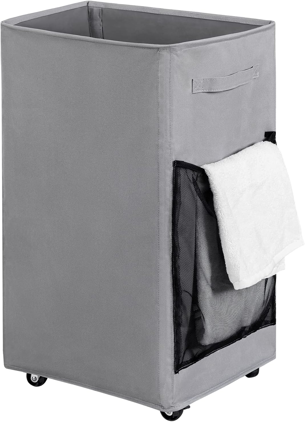 Chrislley 90L Rolling Laundry Basket Large Laundry Hamper with Wheels Collapsible Hamper Tall Storage Cart Foldable Clothes Organizer (Grey)