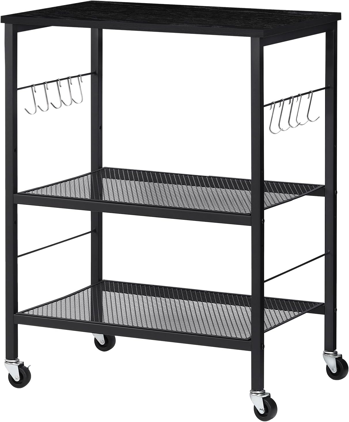 LIANTRAL Rolling Cart, 3-Tier Utility Microwave Bar Coffee Cart Kitchen Storage Shelf On Wheels, Black Large Side End Table Nightstand for Home Office