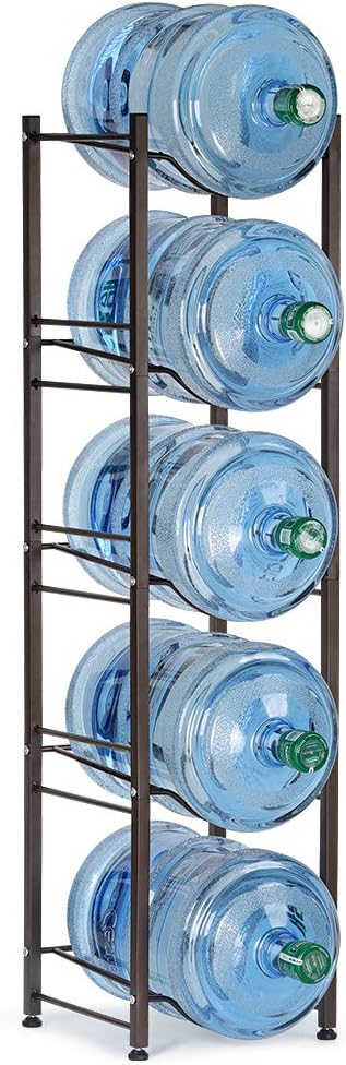 LIANTRAL 5 Gallon Water Jug Holder, Heavy Duty Water Rack Freestanding Water Bottle Organizer for Home Office, 5 Tiers, Dark Brown