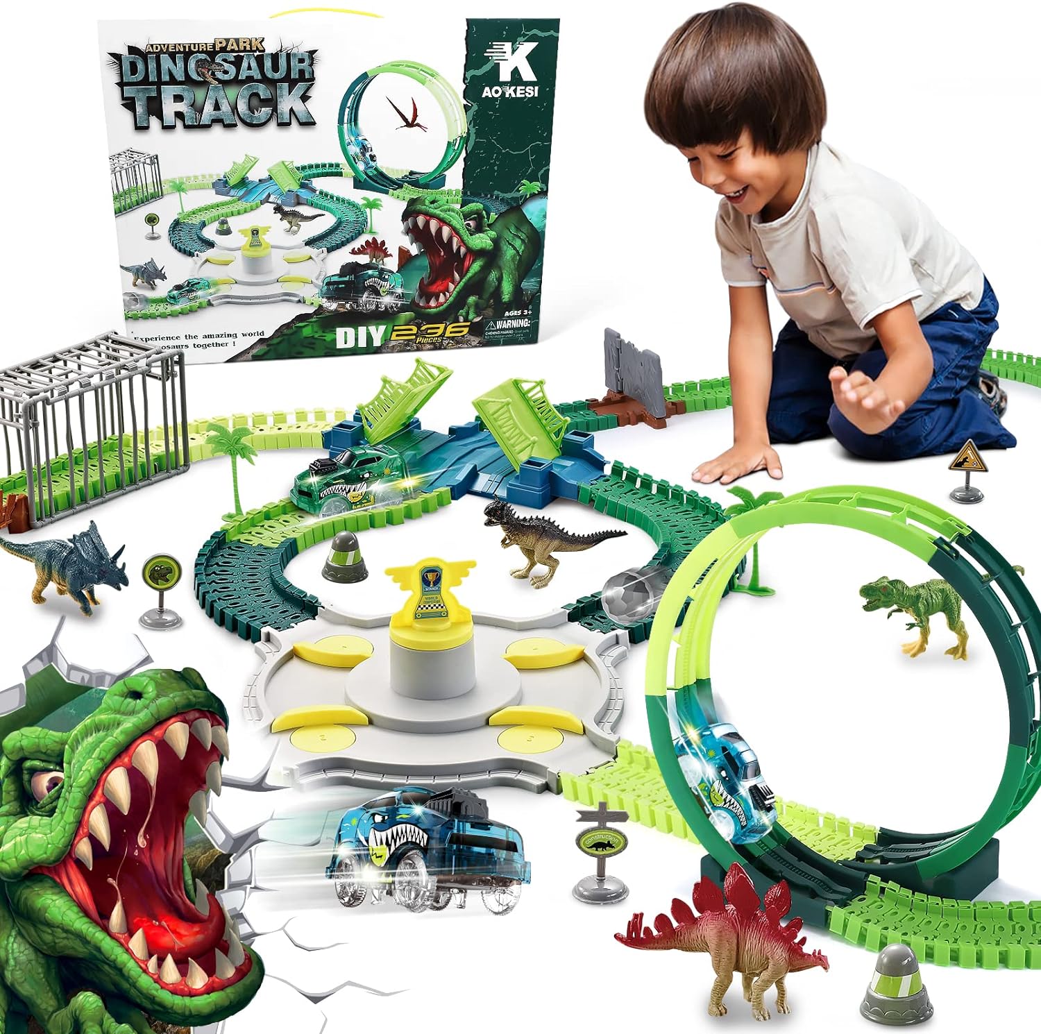 Dinosaurs are so intriguing to my three-year old grandson. In fact, he is going to be one for Halloween. This Dinosaur Train Track Set is perfect for his Jurassic Park play experience. Love that the track pieces can be flexed and configured to form different terrains using the slopes and hanging bridge pieces. What a joy it is to actually find toys such as this which encourage the use of his creative abilities. I can say that this play set does just that!