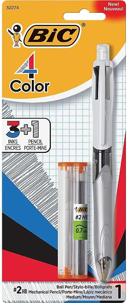 BIC 4-Color 3 1 Ballpoint Pen and Pencil, Pen Medium Point (1.0 mm), Pencil 0.7mm Lead, Assorted Ink Colors, 1-Count