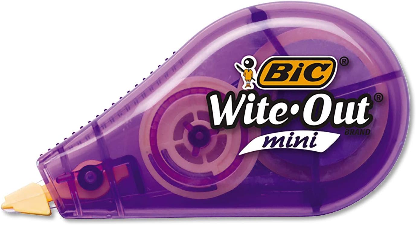 BIC Wite-Out Brand Mini Correction Tape (WOTM11-WHI), 16.4 Feet, white Correction Tape, Compact Tape Office or School Supplies 12-Count Pack