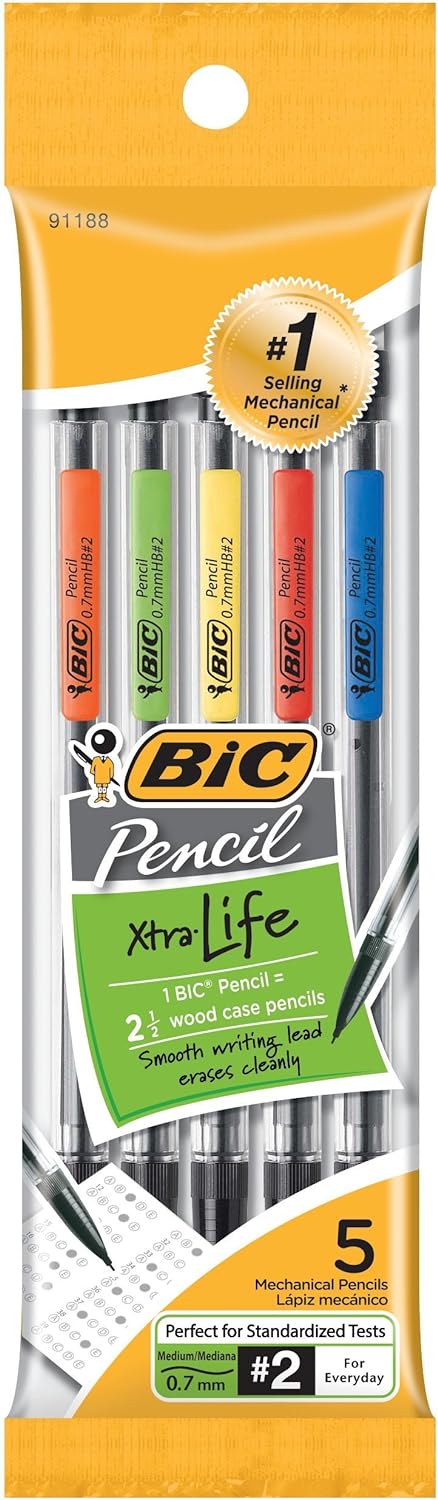 BIC Xtra-Life Mechanical Pencil, Clear Barrel, Medium Point (0.7mm), 5-Count