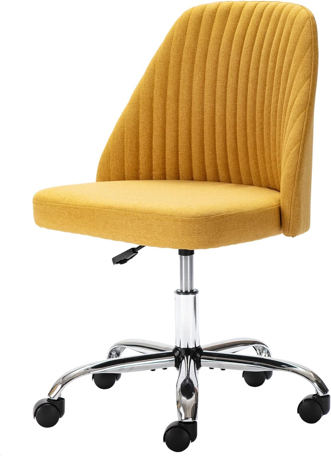 Home Office Desk Chair, Vanity Chair, Modern Adjustable Low Back Rolling Chair, Twill Upholstered Cute Office Chair, Desk Chairs with Wheels for Bedroom, Classroom, Vanity Room (Yellow)