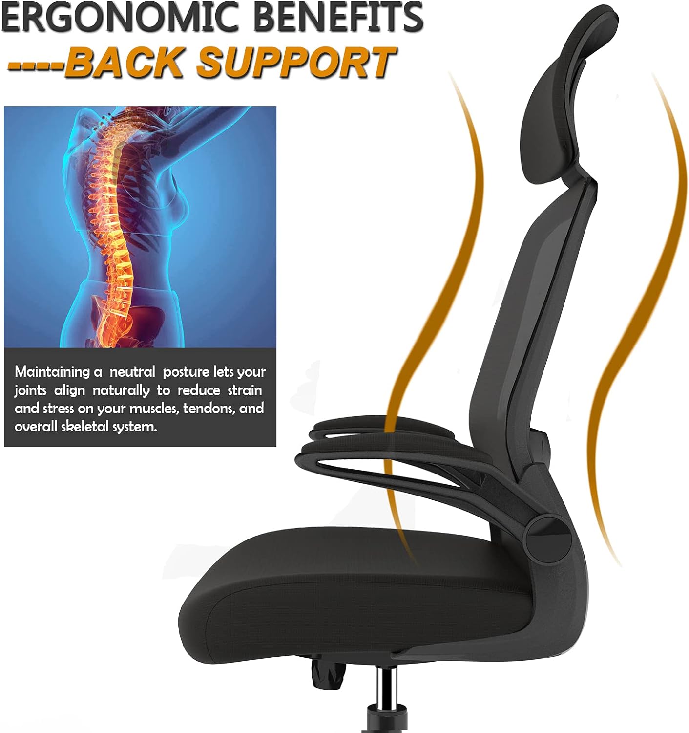 Mimoglad Ergonomic Office Chair, High Back Desk Chair with Backrest and Adjustable Lumbar Support, Adjustable Height Computer Chair Swivel Task Chair with 2D Armrest