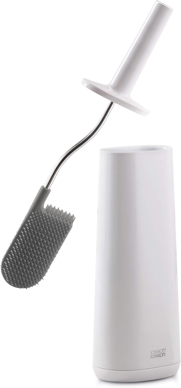 Joseph Joseph Flex Smart Hygienic Silicone Toilet Brush with Holder- White/White