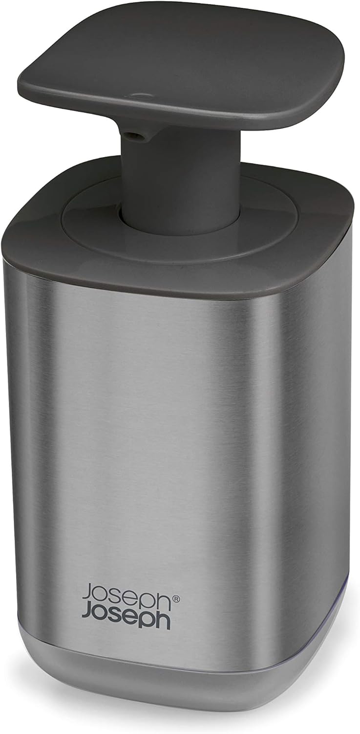 Joseph Joseph Presto Stainless-Steel Hygienic Easy-Push Soap Dispenser with Wide Pump, One-Size, Stainless Steel/Gray