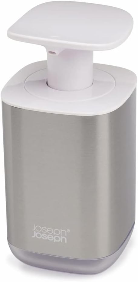 Joseph Joseph 70532 Presto Stainless-Steel Hygienic Easy-Push Soap Dispenser with Wide Pump, One-Size, White