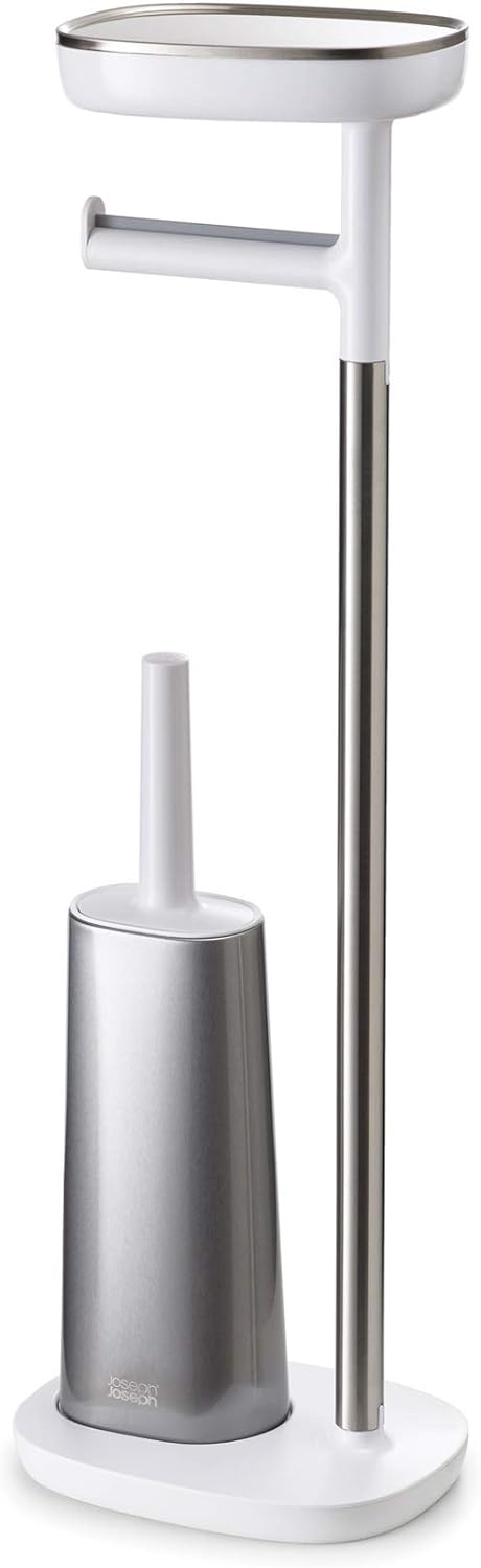 Joseph Joseph 70519 EasyStore Butler Toilet Paper Holder Stand and Flex Toilet Brush with Shelf and Drawer, Stainless Steel