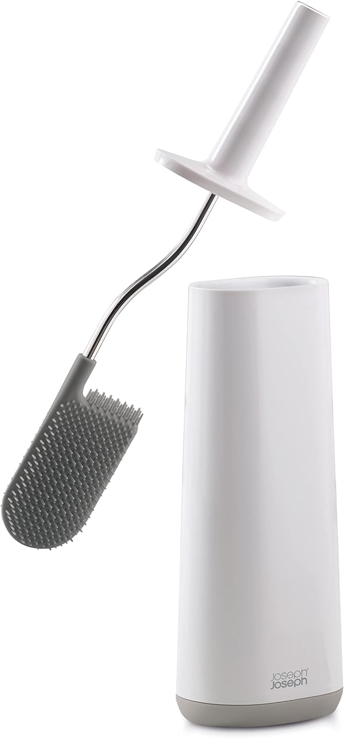 Joseph Joseph Toilet Brush with Slim Holder Flexible Anti-Drip, 4 EA, Grey/White