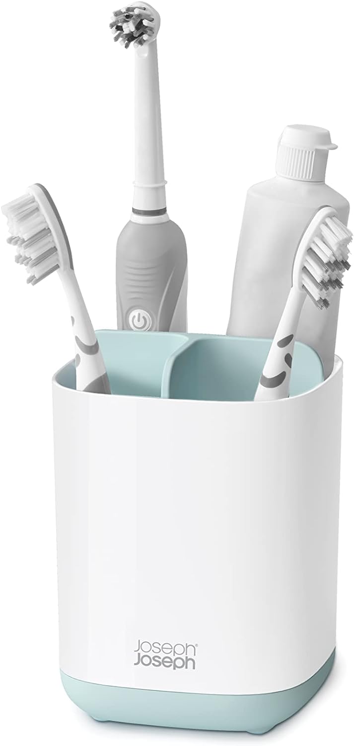 Joseph Joseph 70500 EasyStore Toothbrush Holder Bathroom Storage Organizer Caddy, Small, Blue