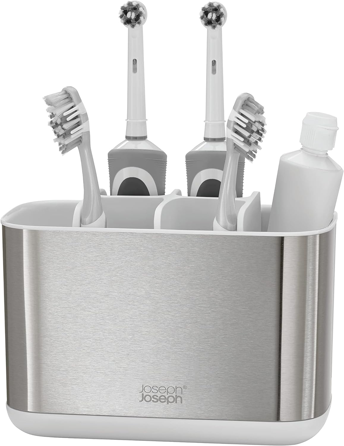 Joseph Joseph EasyStore Stainless-Steel Toothbrush Holder Bathroom Storage Organizer Caddy, Large