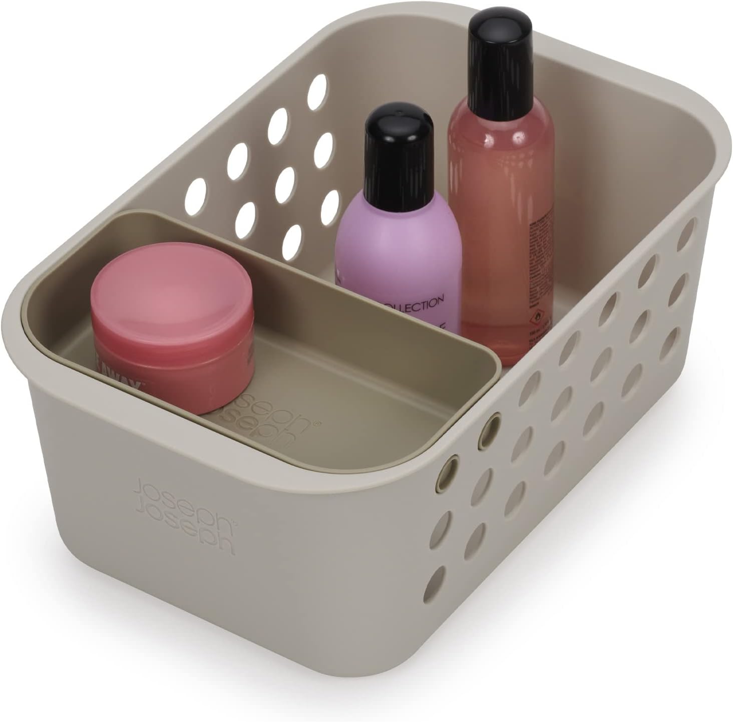 Joseph Joseph EasyStore - Bathroom essentials Storage Basket Organiser with Moveable tray, Ecru, Small