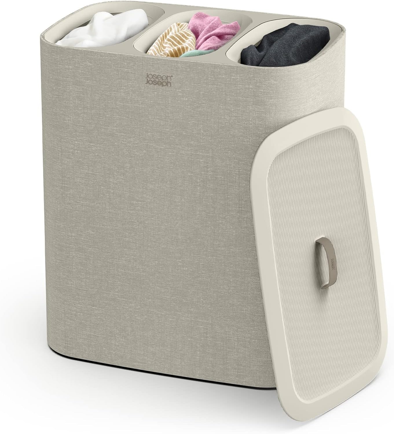 Joseph Joseph Tota - Trio 90-liter Laundry Hamper Separation Basket with lid, 3 Removable Washing Bags with Handles- Ecru