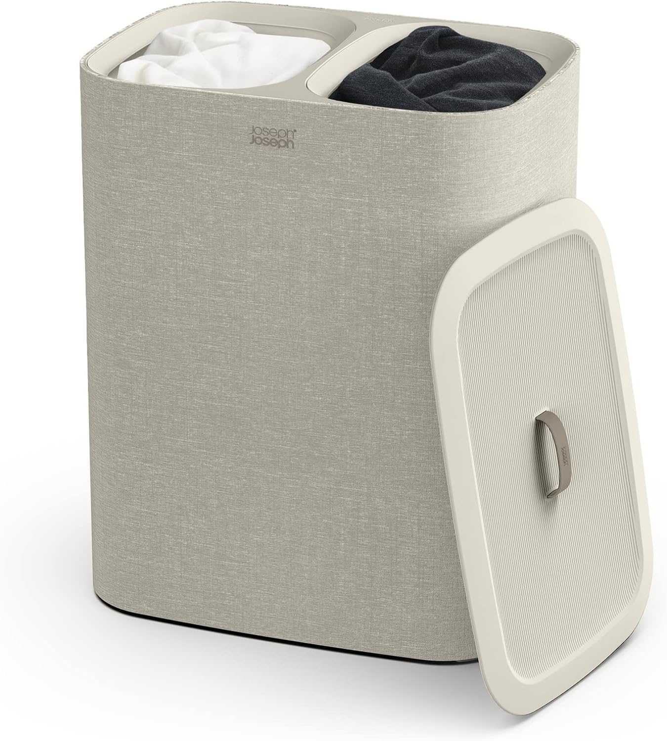 Joseph Joseph Tota 90-liter Laundry Hamper Separation Basket with lid, 2 Removable Washing Bags with Handles- Ecru