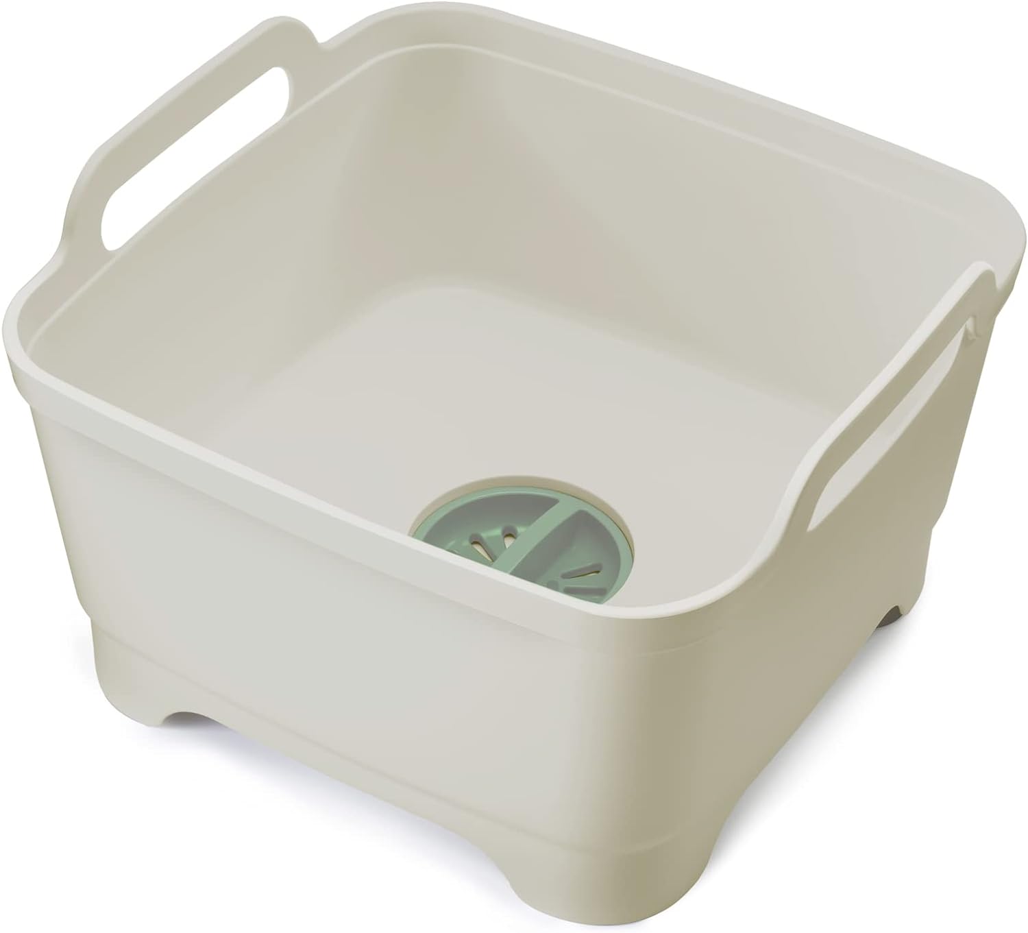 Joseph Joseph Wash & Drain Kitchen Dish Tub Wash Basin with Handles and Draining Plug, 9 liters, Stone/Sage Green