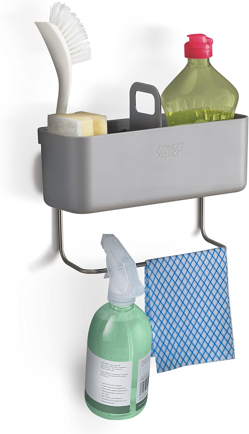 Joseph Joseph Door Store - In-cupboard Kitchen Sink Tidy Caddy Organizer, Washing-up, Brush, Sponges, Dish cloth storage, Removable, Grey