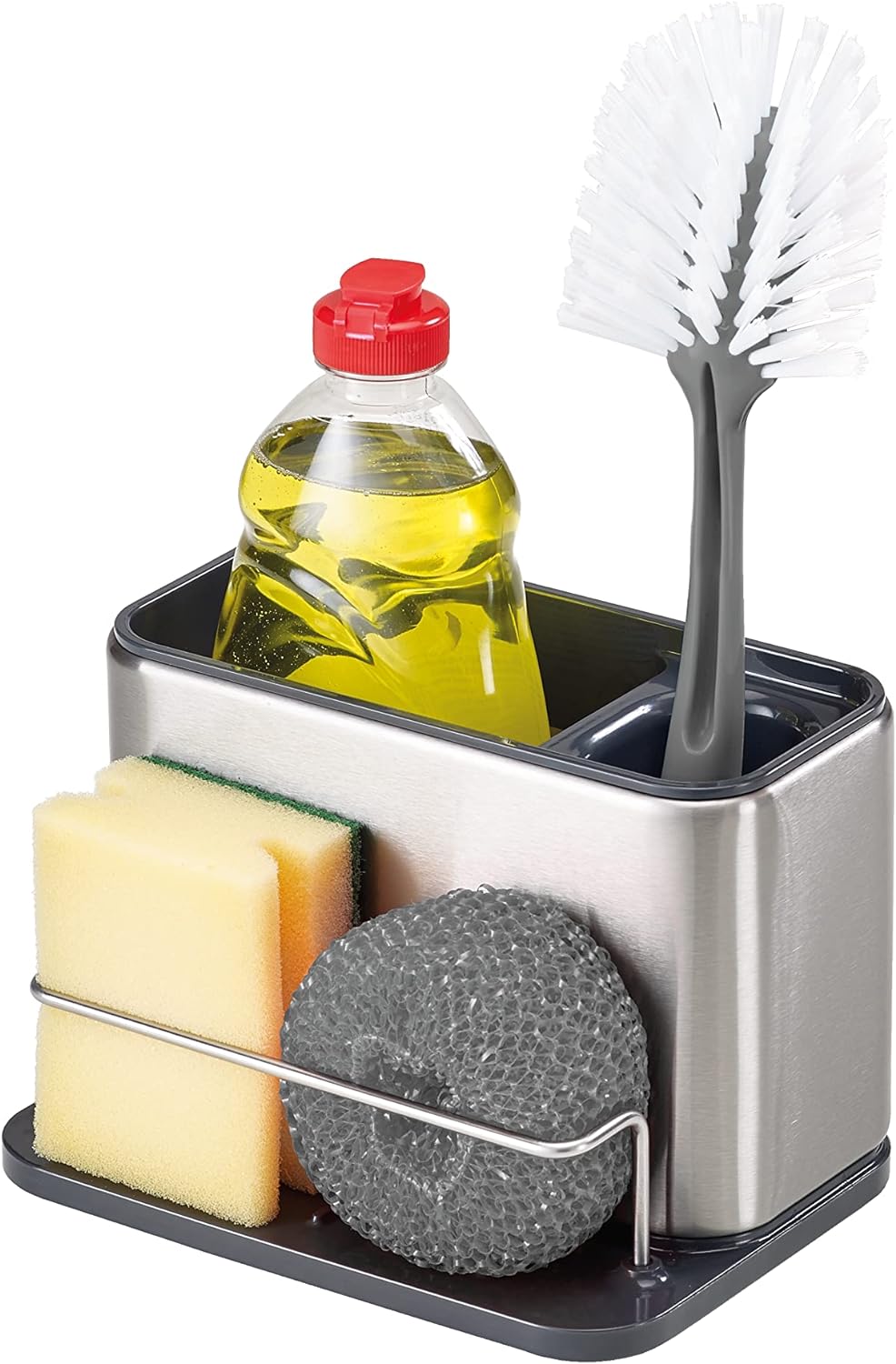 Joseph Joseph 85112 Surface Sink Caddy Stainless Steel Sponge Holder Organizer Tidy Drains Water for Kitchen, Large, Grey