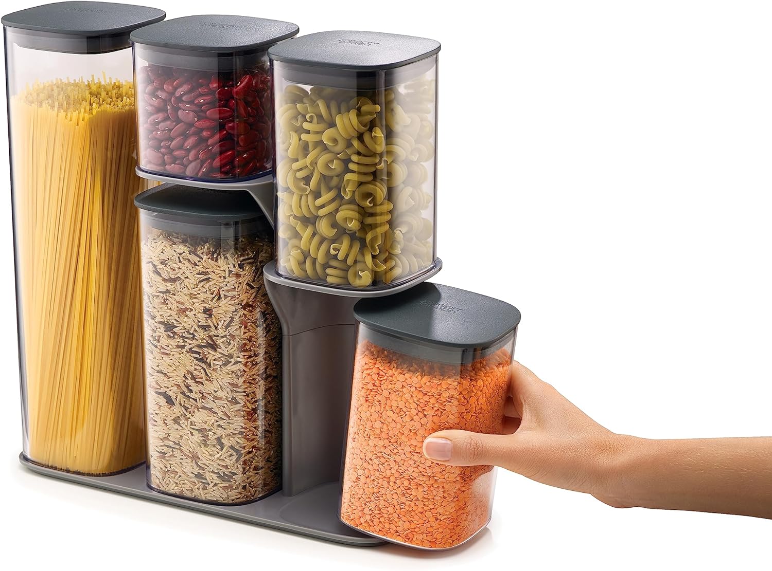 Joseph Joseph Podium Dry Food Storage Container Set with Stand, 5-piece, Gray